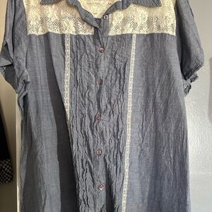 Torrid Blue Shirt with Lace Detail